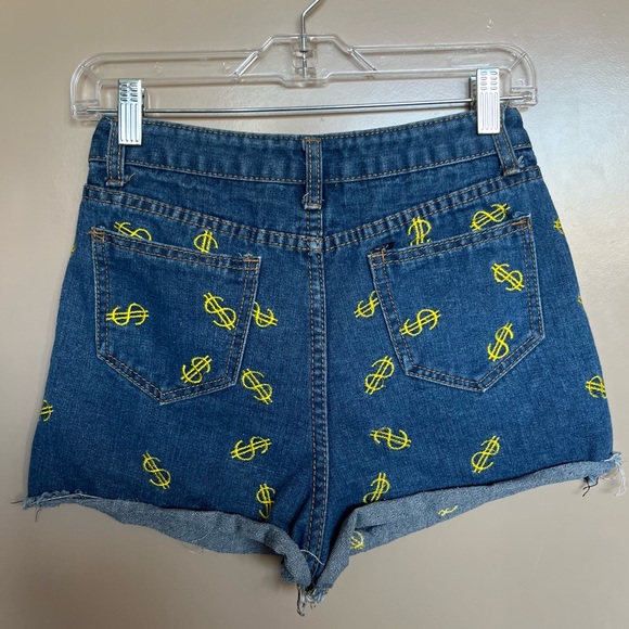 Embroidered Dollar Sign Denim Shorts - Picture 2 of 3